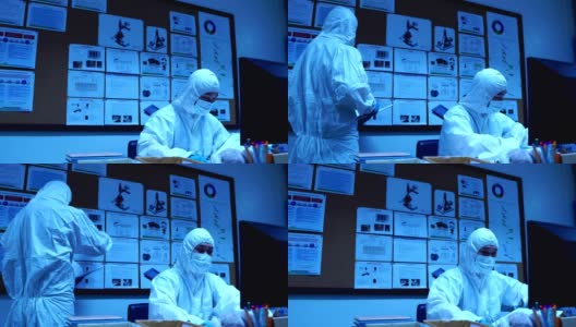 穿着防护服在实验室工作的科学家高清在线视频素材下载