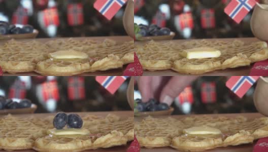 加黄油的斯堪的纳维亚华夫饼高清在线视频素材下载