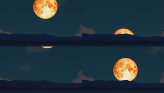 4k超级血月升起在夜空上的剪影岛高清在线视频素材下载