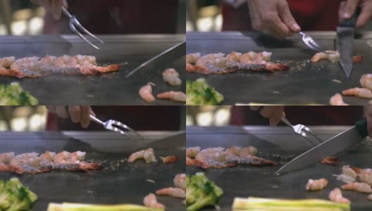 厨师为您烹制烤虎虾日式烧烤铁板烧高清在线视频素材下载