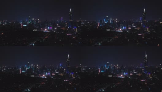 南京市区夜景照亮4k中国航拍全景高清在线视频素材下载