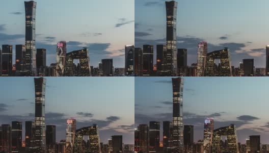 T/L PAN鸟瞰图北京天际和市中心在黄昏/北京，中国高清在线视频素材下载