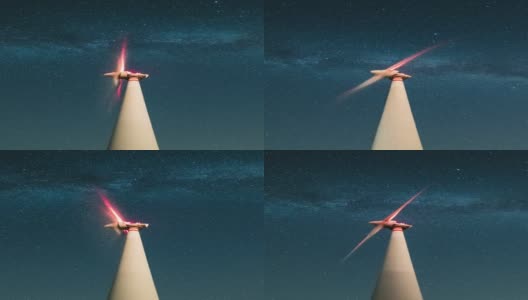 夜晚星空下风力涡轮机的时间流逝高清在线视频素材下载
