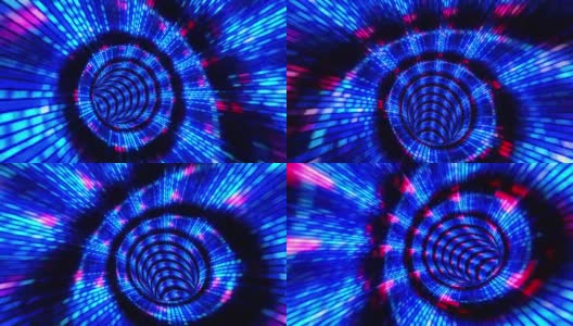 隧道中魔术闪烁发光的飞线运动和照明光的数字效果。未来主义的霓虹灯背景，紫外线发光线，激光，光速。4K 3D无缝循环高清在线视频素材下载