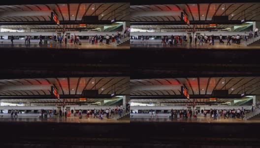 中国高铁站台上乘客的广角镜头。高清在线视频素材下载