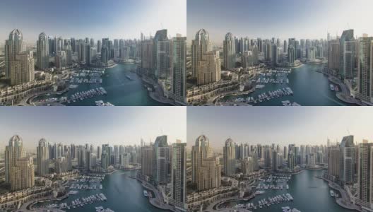 迪拜码头的现代建筑的影子移动非常快的时间流逝，迪拜，阿联酋。高清在线视频素材下载