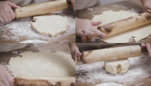 擀面团做馅饼皮。高清在线视频素材下载