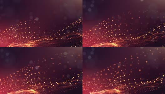 发光粒子的3d渲染循环动画形成摆动线作为摆动的花环作为节日背景或抽象背景的粒子与景深和散景像vj循环。红金24高清在线视频素材下载
