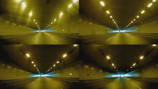 从行车记录仪拍摄的意大利隧道道路内部高清在线视频素材下载