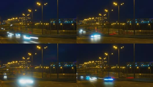公路交通车辆在夜间时间流逝。汽车在桥上行驶的晚上时间流逝。4 k UHD。间隔拍摄。高清在线视频素材下载