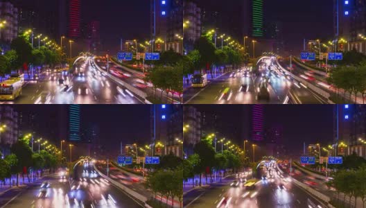 广州城市夜光交通街道路桥观4k时间流逝中国高清在线视频素材下载