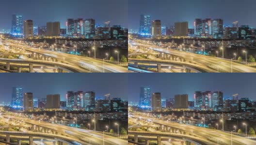 夜晚城市中繁忙的立交交通的时间流逝高清在线视频素材下载