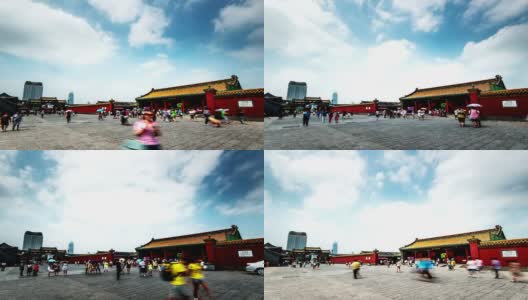 中国沈阳，2014年8月1日:数百名游客前往中国沈阳的紫禁城高清在线视频素材下载