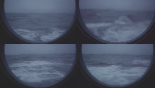 从波涛汹涌的海面上一艘船的舷窗里高清在线视频素材下载