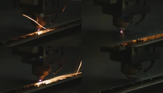 激光切割机在切割金属板材时具有火花和高精度高清在线视频素材下载