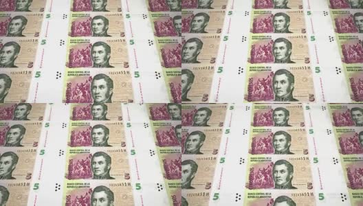 阿根廷共和国五比索纸币，现钞，循环高清在线视频素材下载