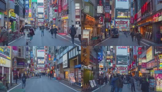 在东京新宿的娱乐夜生活区歌舞伎町，过马路的人群拥挤不堪，车水马龙。日本旅游或亚洲旅游景点的概念高清在线视频素材下载