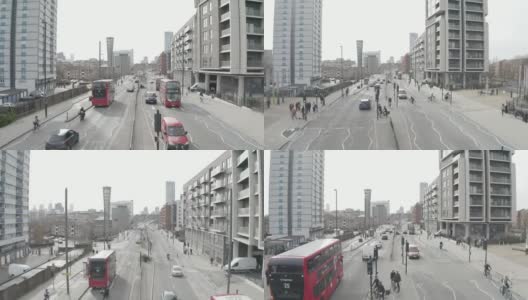 航拍市中心骑自行车的人过红绿灯高清在线视频素材下载