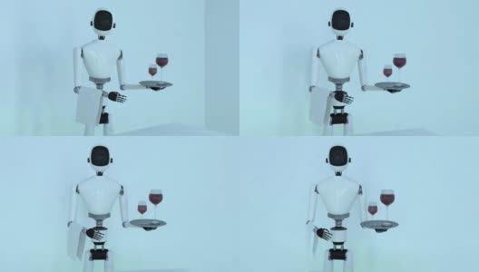 服务机器人端酒(3d渲染)高清在线视频素材下载