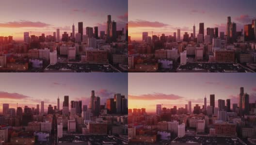 日落时分的洛杉矶市中心-航拍高清在线视频素材下载