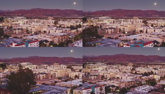 满月照耀北好莱坞-无人机拍摄高清在线视频素材下载
