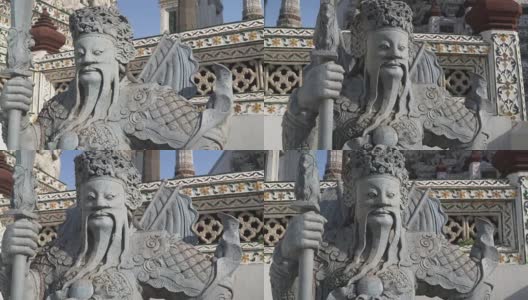 手持式视角:卧龙寺的中国武士石雕高清在线视频素材下载
