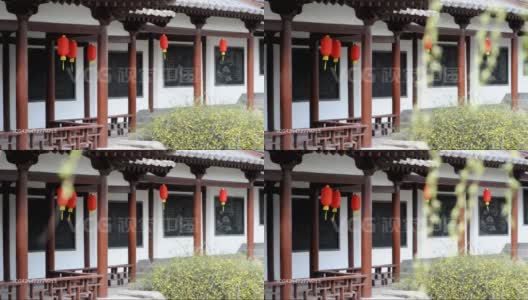 中国西安，庙里展示东方灯笼高清在线视频素材下载