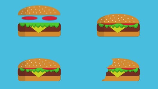 牛肉汉堡出现，然后吃运动图形可按键背景高清在线视频素材下载
