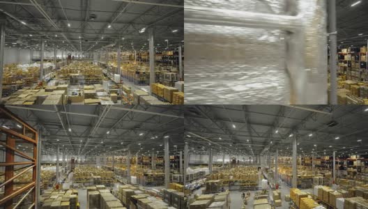 在制造工厂的仓库高货架上放置货物的盒子高清在线视频素材下载