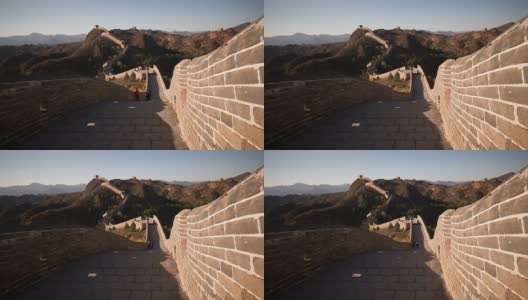 中国北京，2014年10月26日:游客们在秋天攀登金山岭长城，中国北京高清在线视频素材下载