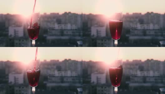 夕阳西下，红酒缓缓倒入杯中高清在线视频素材下载