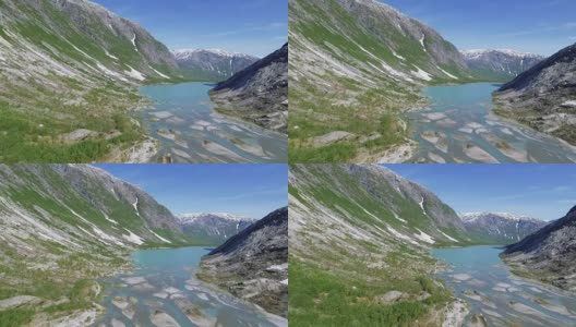 鸟瞰挪威Nigardsvatnet Jostedalsbreen国家公园附近的Nigardsvatnet冰川高清在线视频素材下载