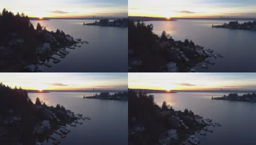 贝尔维尤美国湖概述西向西雅图城市景观日落照明高清在线视频素材下载