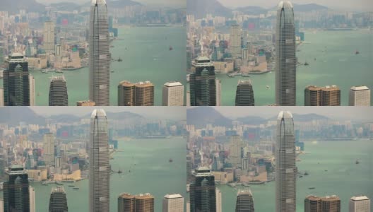 日光香港城市景观著名的维多利亚港市中心空中全景，4k时间推移高清在线视频素材下载