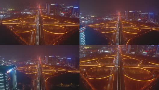 成都市中心夜光交通拥堵航拍全景4k中国高清在线视频素材下载