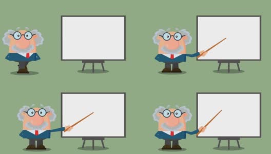 教授或科学家卡通人物与指针呈现在一个板高清在线视频素材下载