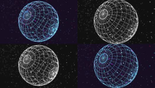 摘要发光粒子在空间中形成三维物体。球体。Vj循环作为虚拟数字空间的bg。粒子形成全息影像的形状，作为大数据、网络或vr空间的概念。科幻运动设计bg高清在线视频素材下载