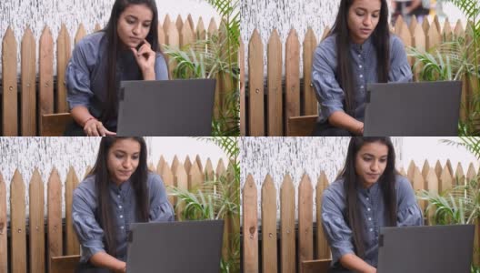 在舒适的办公室里专注于电脑项目的年轻印度裔女商人。专注自信的女员工思考问题的解决方案，头脑风暴的想法高清在线视频素材下载