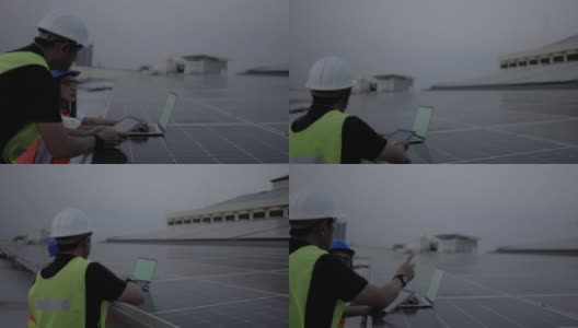 安装完成后，工程师团队对太阳能电池系统进行检查。高清在线视频素材下载