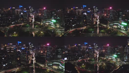 雅加达,印度尼西亚。2018年1月23日:雅加达市夜晚灯光下的Semanggi桥空中美景，用4k分辨率拍摄高清在线视频素材下载
