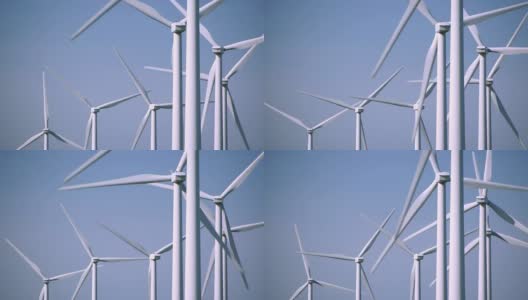晴空下的风力涡轮机高清在线视频素材下载