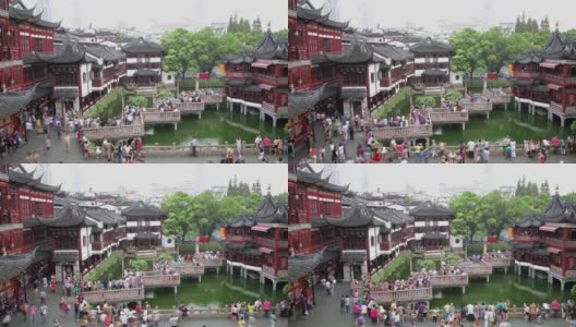 中国上海豫园市集九曲桥上人群的时间流逝高清在线视频素材下载