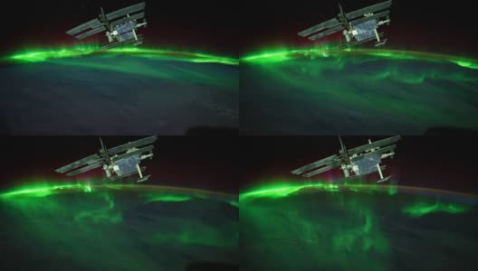 空间站和地球上空的北极光高清在线视频素材下载