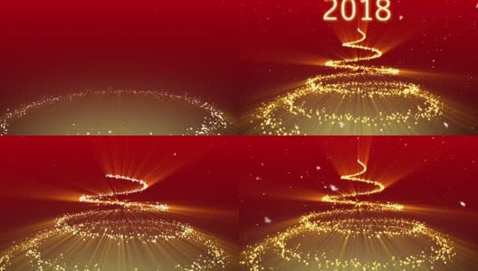 2018发光粒子树渲染4k圣诞动画金色在红色高清在线视频素材下载