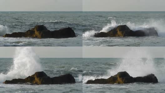 惊涛骇浪拍打着岩石高清在线视频素材下载