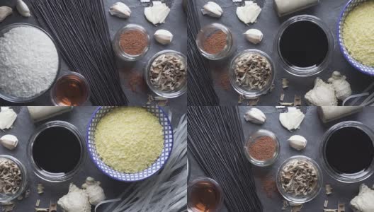 黑米粉，蔬菜和天妇罗。亚洲美食。视频冲淡高清在线视频素材下载