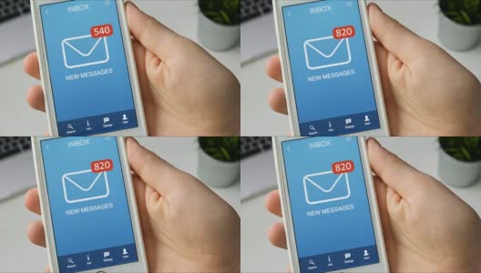 在智能手机上收到很多新信息高清在线视频素材下载