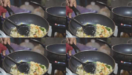 厨师烹制泰式炒粉虾高清在线视频素材下载
