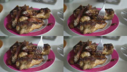 泰国菜，烤鸡肉。高清在线视频素材下载
