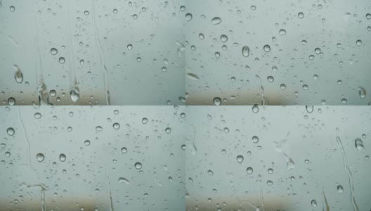 雨点落在窗外的玻璃上。关闭了。缓慢的运动。雨落在玻璃上。雨滴落在车窗背景上。秋天天气不好。高清在线视频素材下载